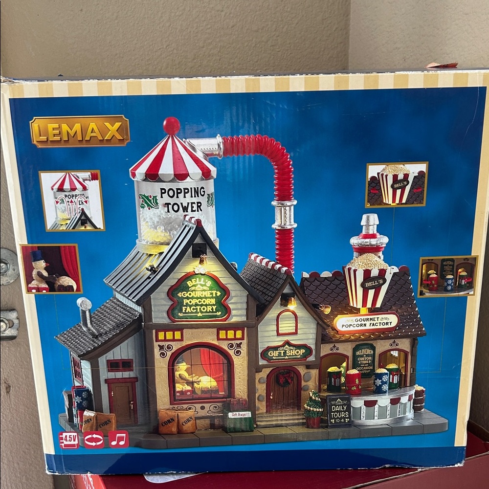 Lemax Gourmet Popcorn Factory with Red and White Accents